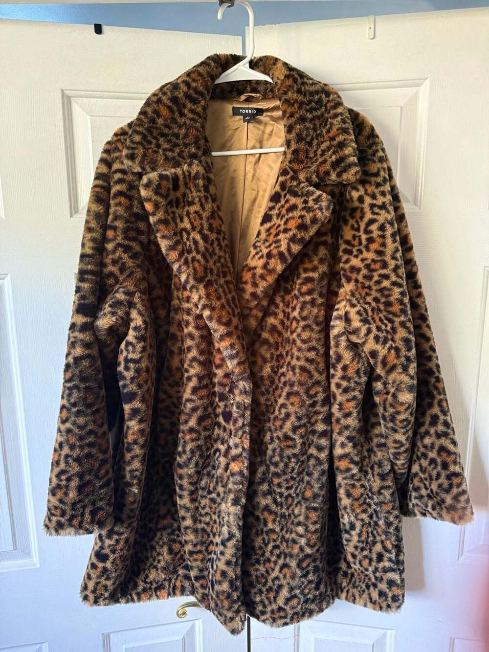 Torrid Leopard Print Plush Faux Fur Notch Lapel Coat Size 3 Pinup Rockabilly